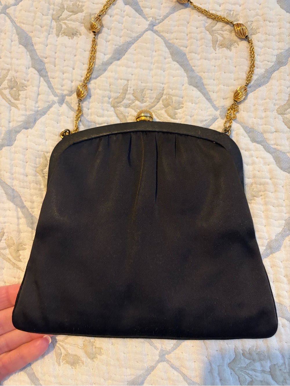 Elegant Black Satin Wristlet with Gold Chain Strap